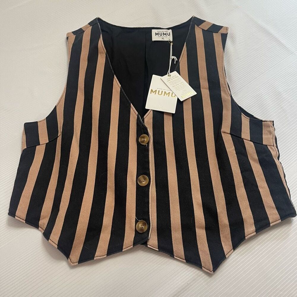 NWT Show Me Your Mumu Vicky Vest Black Brown Stripe Size XL New